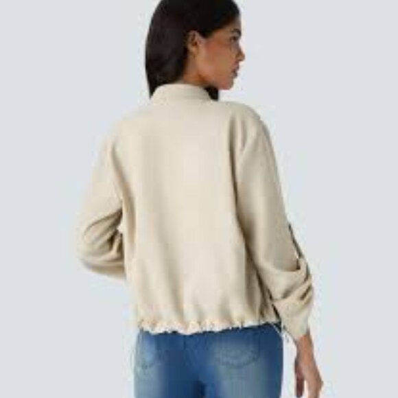 Halara Silky Lightweight Cream Colored Jacket with Roll Tab Long Sleeves NWT - Picture 2 of 16